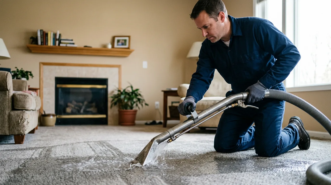 Water damage restoration technician working near Denver, NY